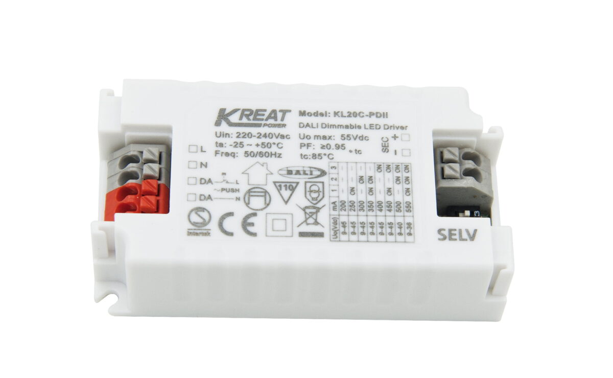 Kreat Power / Merrytek 20W 200-550MA Mini Constant Current Dali Dimmable LED Driver - Image 2