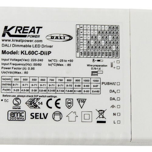 Kreat Power / Merrytek 60W 350-1050MA Constant Current Dali Dimmable LED Driver
